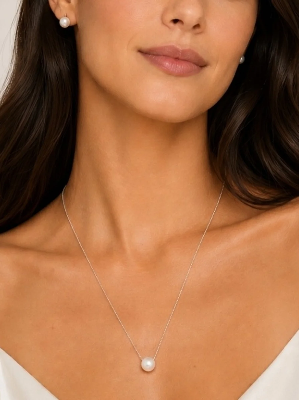 Classic White Pearl Necklace and Stud Earrings Set